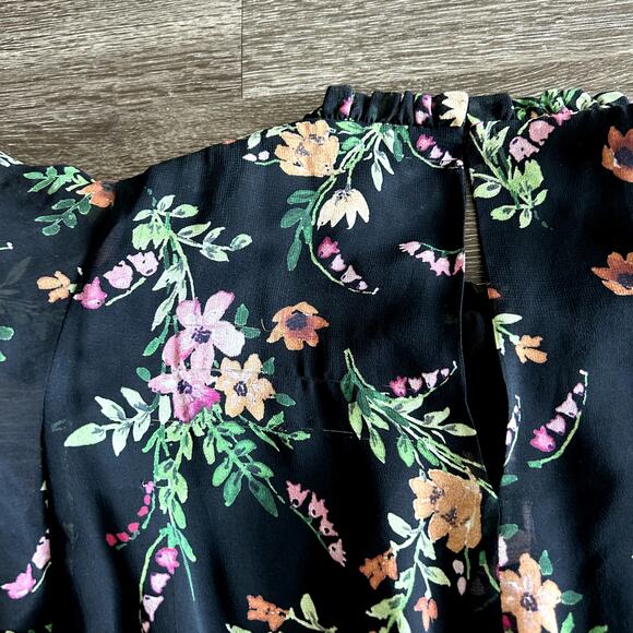 Shoshanna Amora 100% Silk Chiffon Dress Black Floral Ruffle Size 4 Fit & Flare - Picture 7 of 16